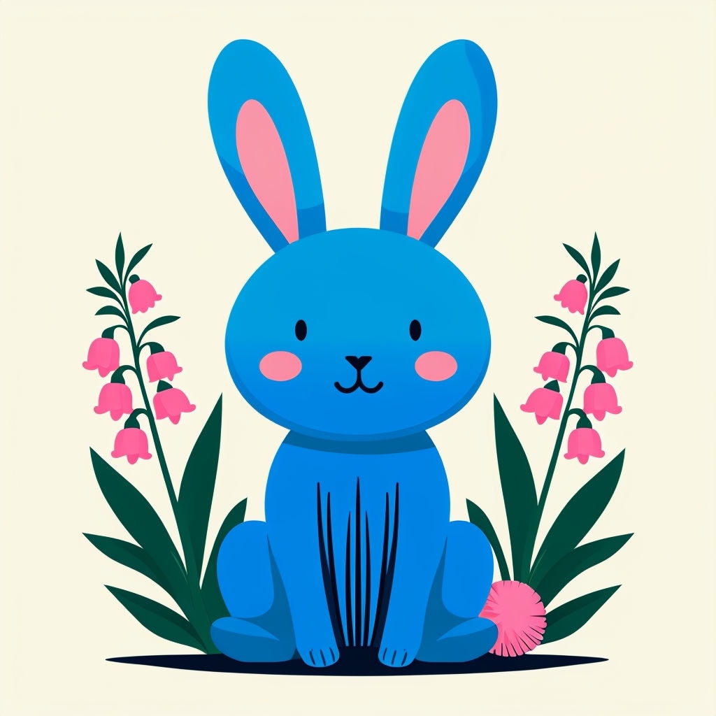 Bright Blue Bunny Cartoon Illustration T-Shirt