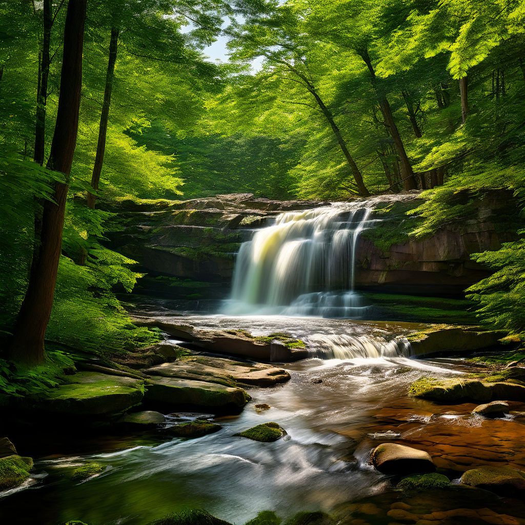 Apshawa Falls in a suburban nature preserve in NJ is surroun... by ...