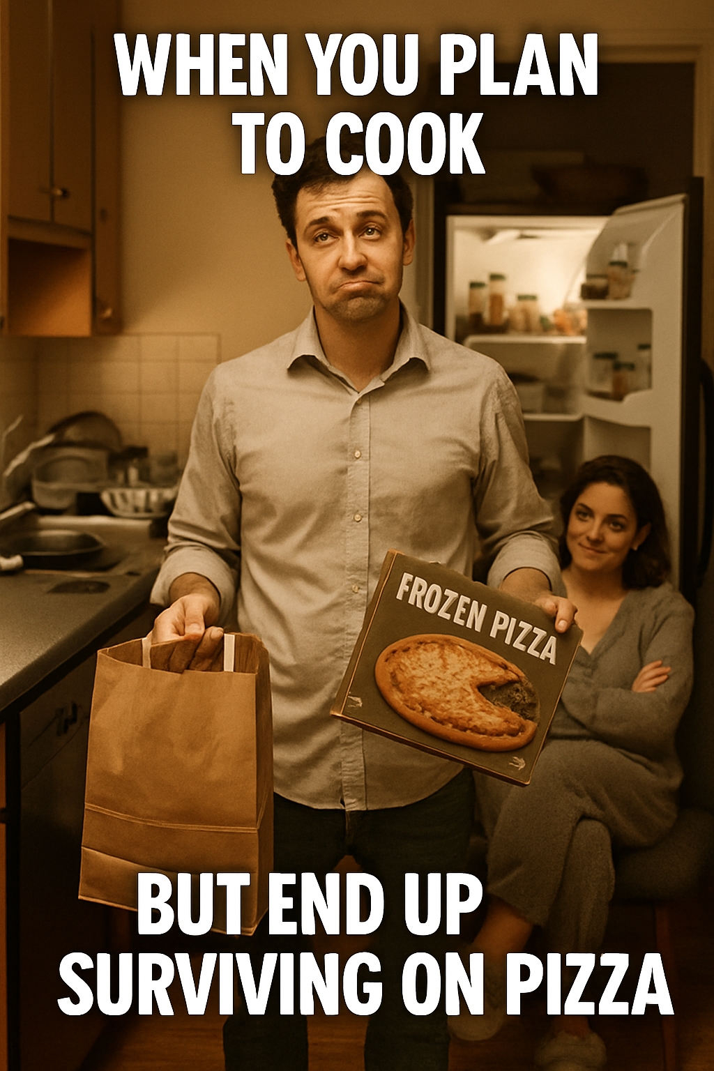 When You Plan to Cook but End Up Surviving on Pizza Meme