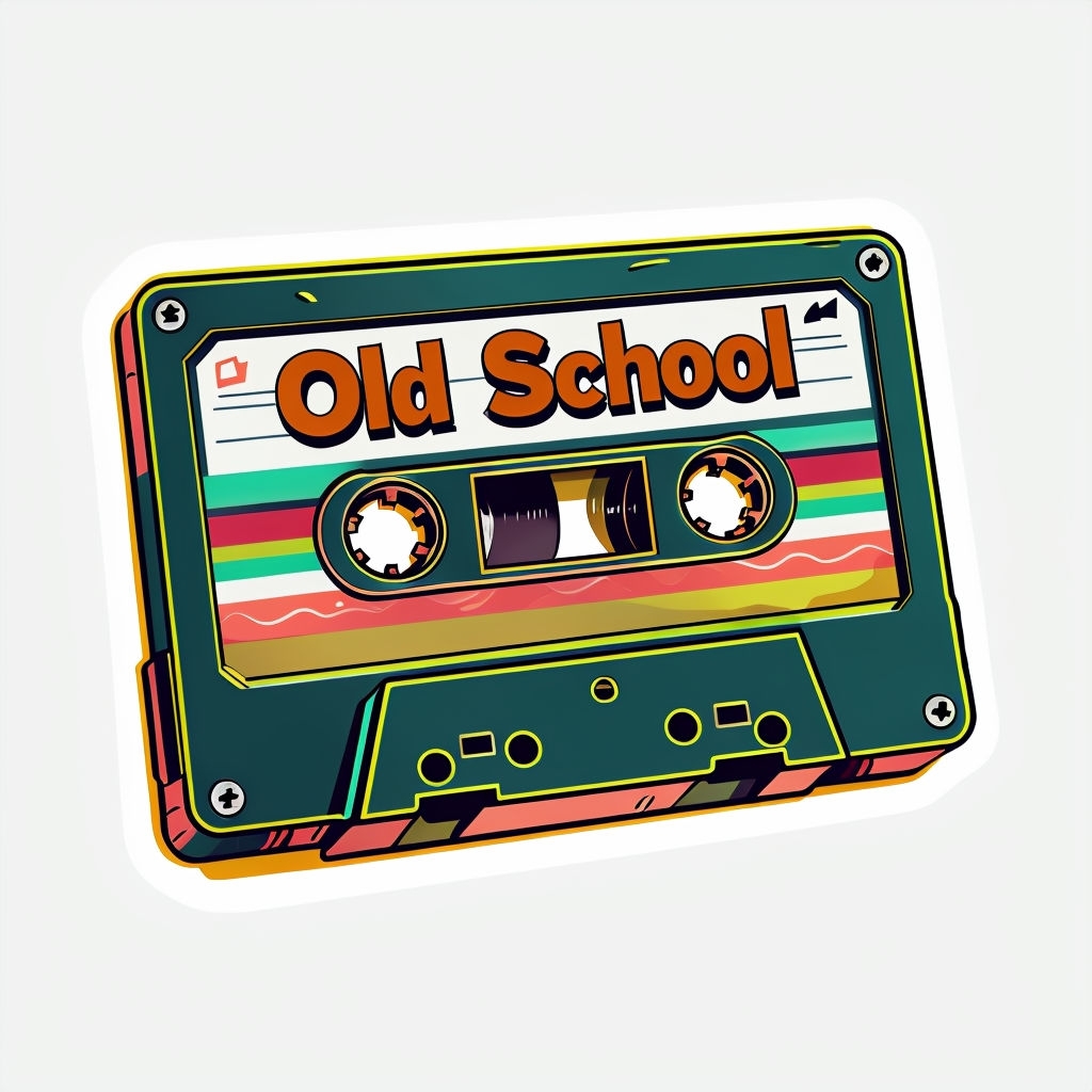 Vibrant Cartoon Old School Cassette Tape Illustration Sticker