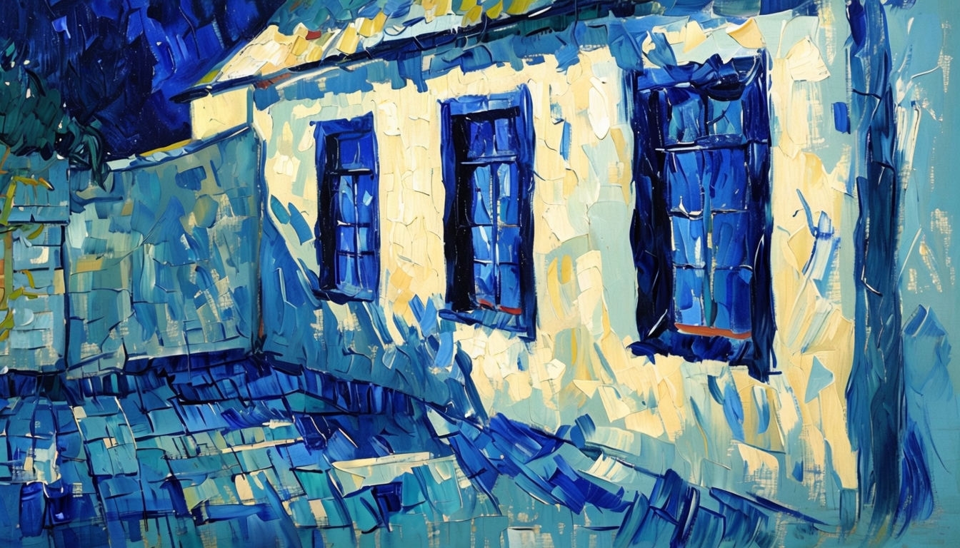 Old Building Post-Impressionist Style Artwork with Expressive Brushstrokes Art