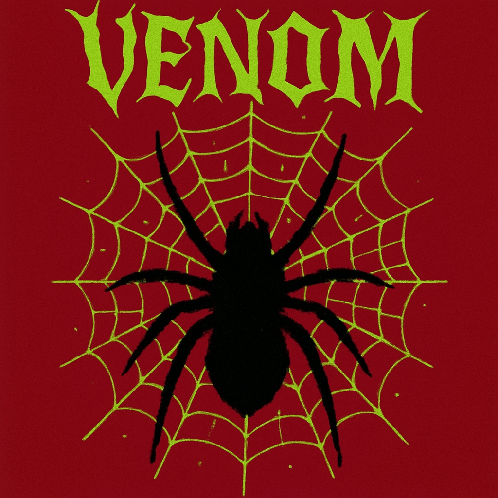 Striking Black Spider and Neon Web Venom Design T-Shirt