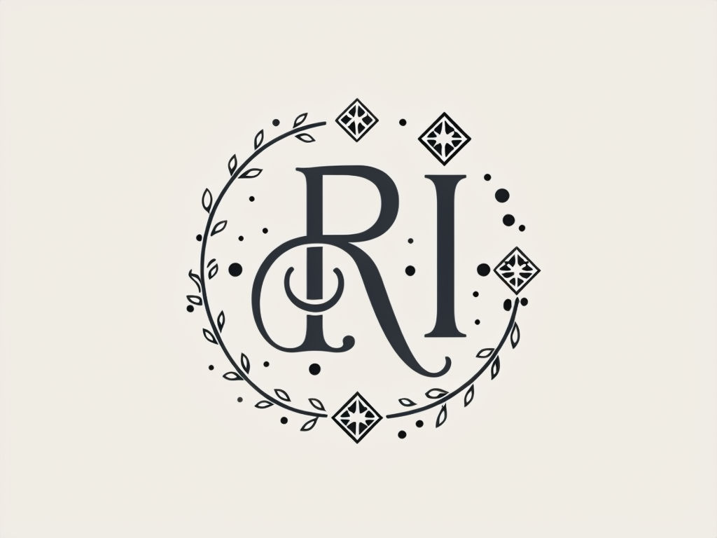 Elegant Monogram RI Logo with Ornamental Vine Design