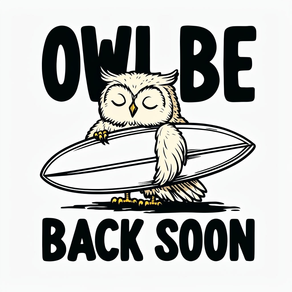 Whimsical Owl with Surfboard and Playful Text Mug