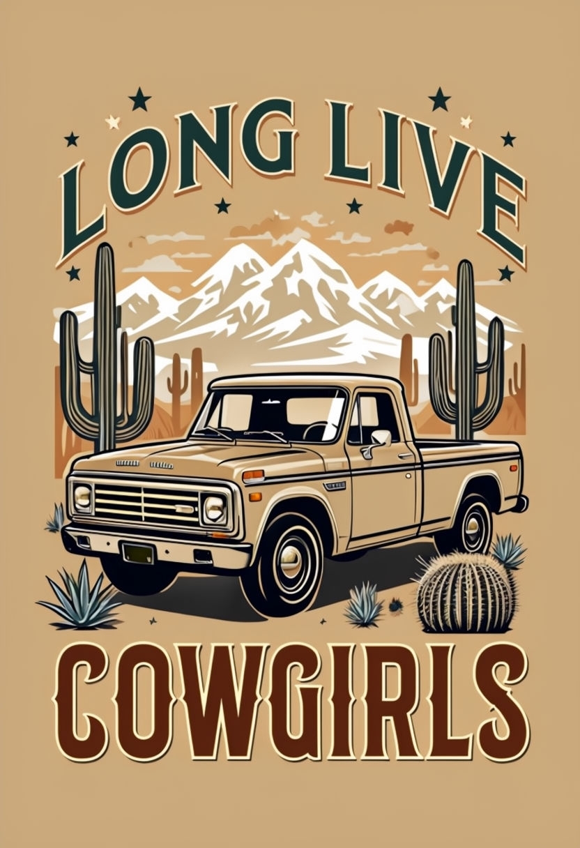 Vintage Pickup Truck Long Live Cowgirls T-Shirt