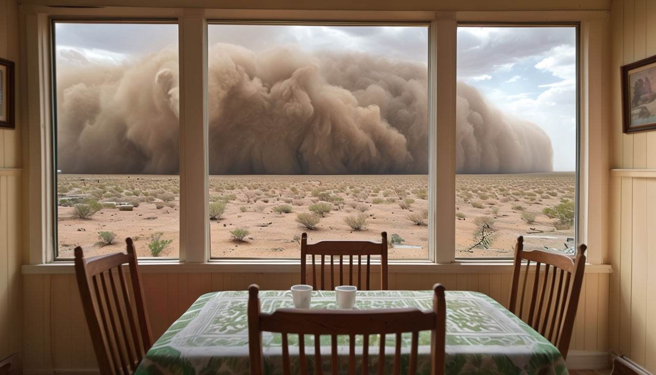 Dramatic Dust Storm Approaching Desert House Virtual Background