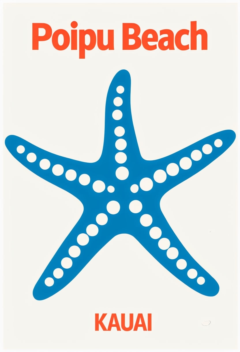 Vibrant Blue Starfish and Poipu Beach Graphic T-Shirt