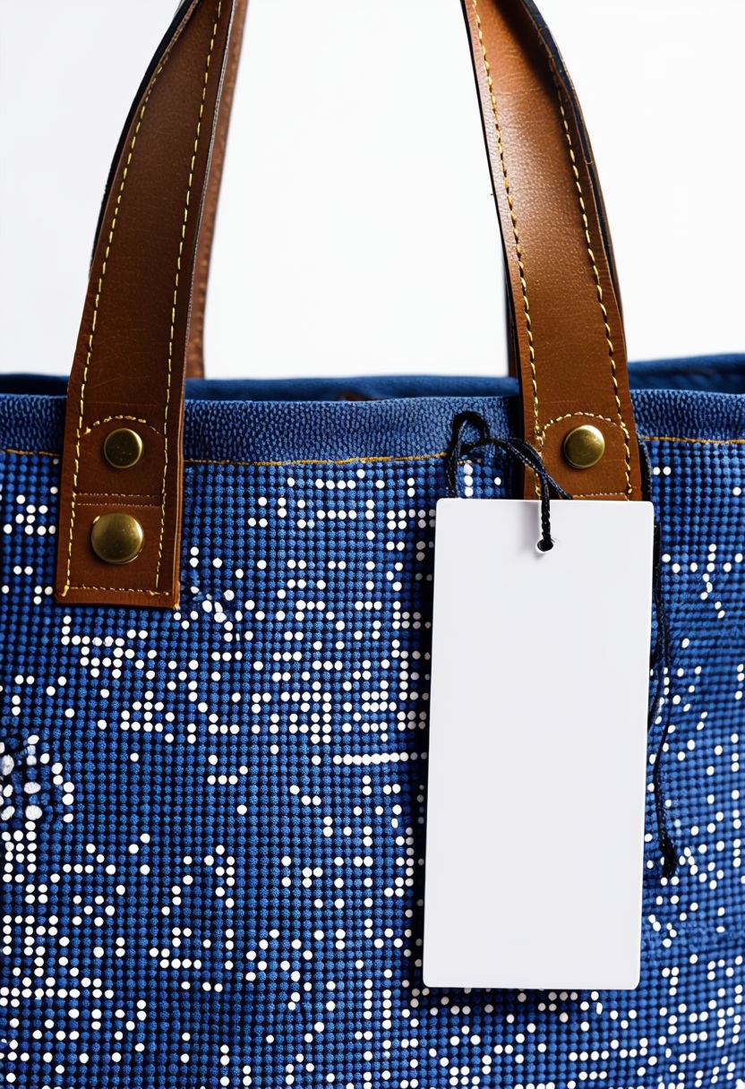 Textured Blue Fabric Tote Bag with Leather Handles Mockup