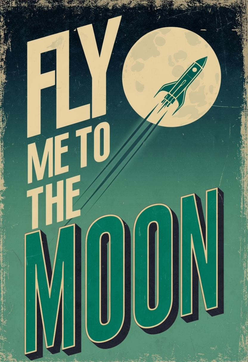 Vintage FLY ME TO THE MOON Inspiring Space Travel Poster