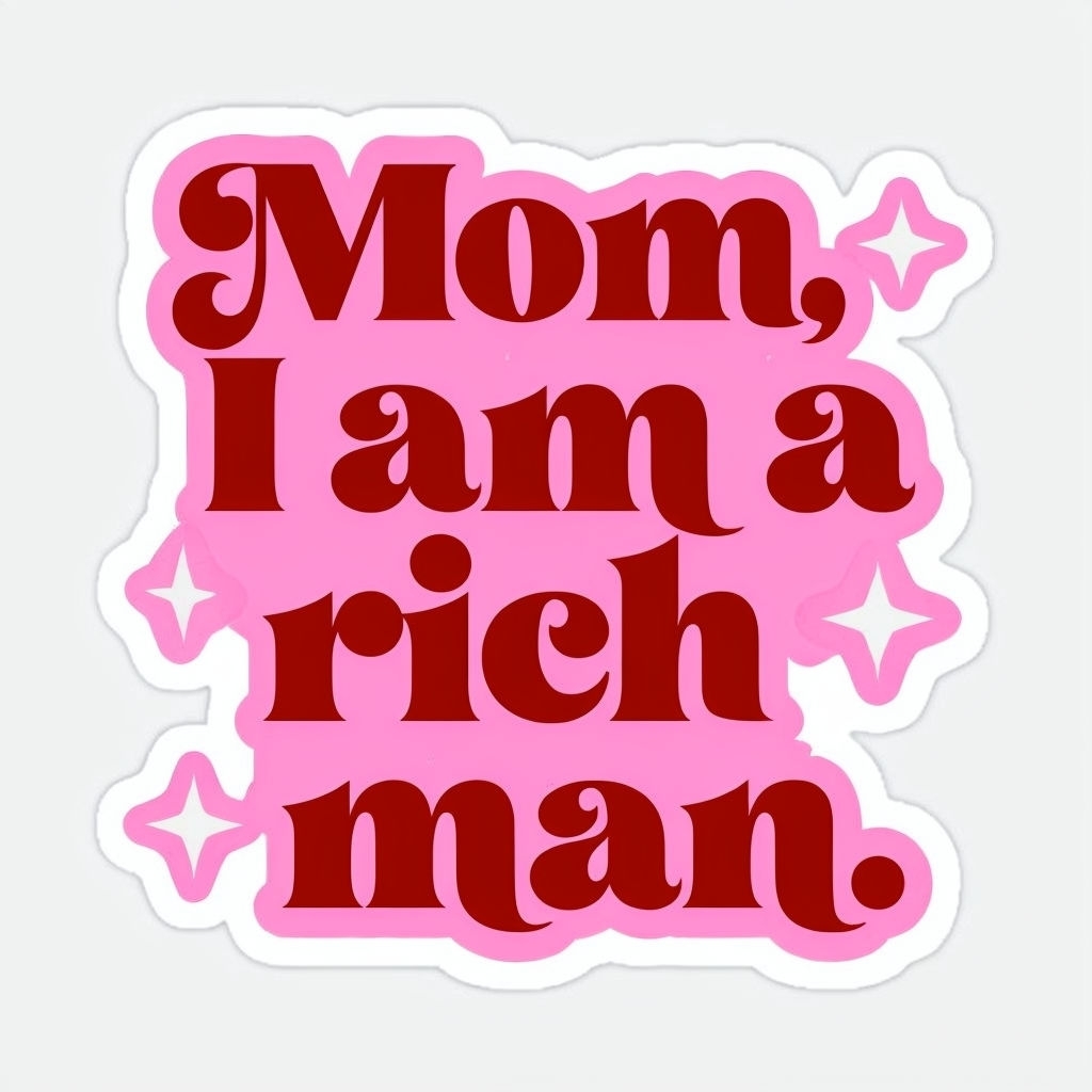 Playful Retro Mom I Am A Rich Man Text Sticker