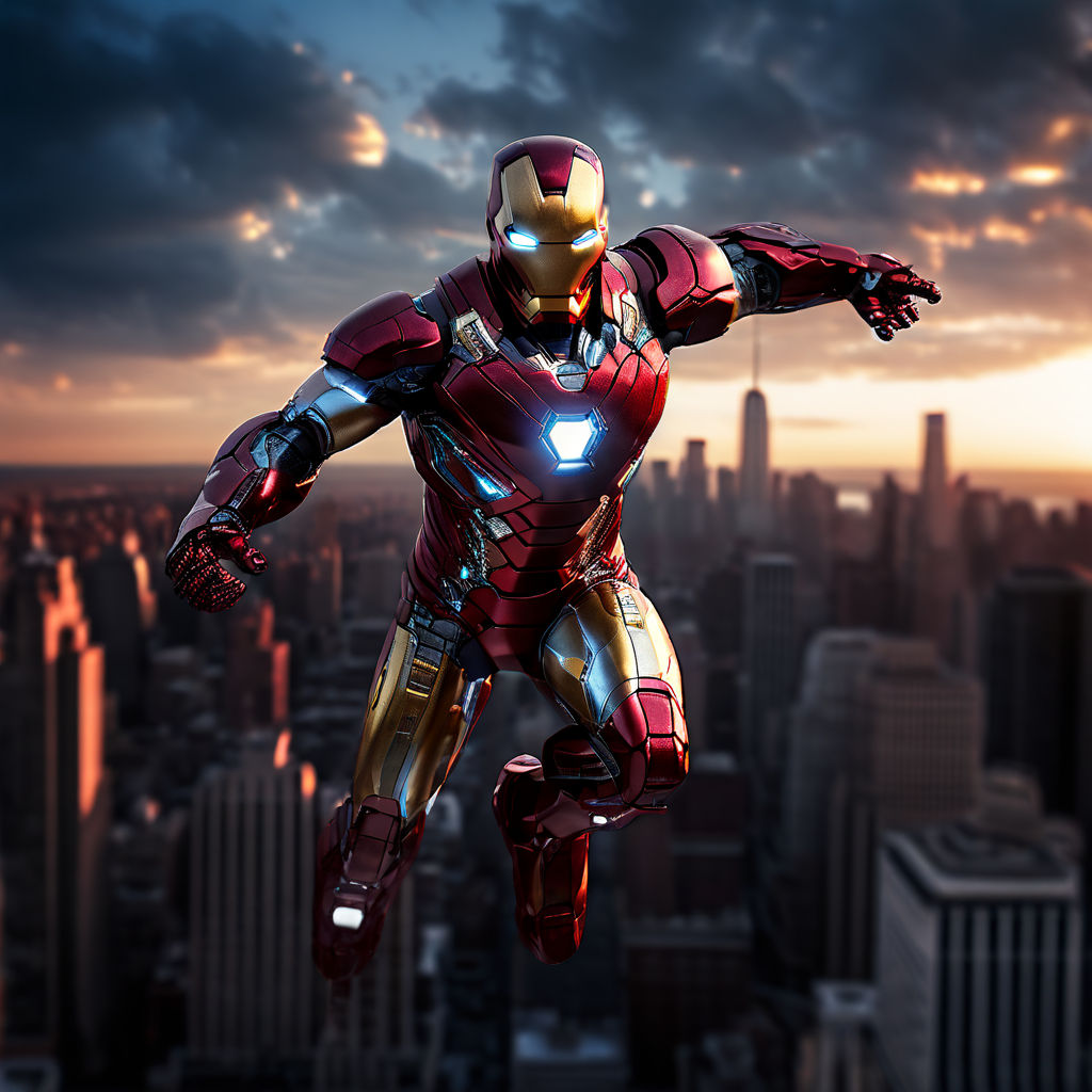 Iron Man soaring over New York City by Rogério Romão - Playground