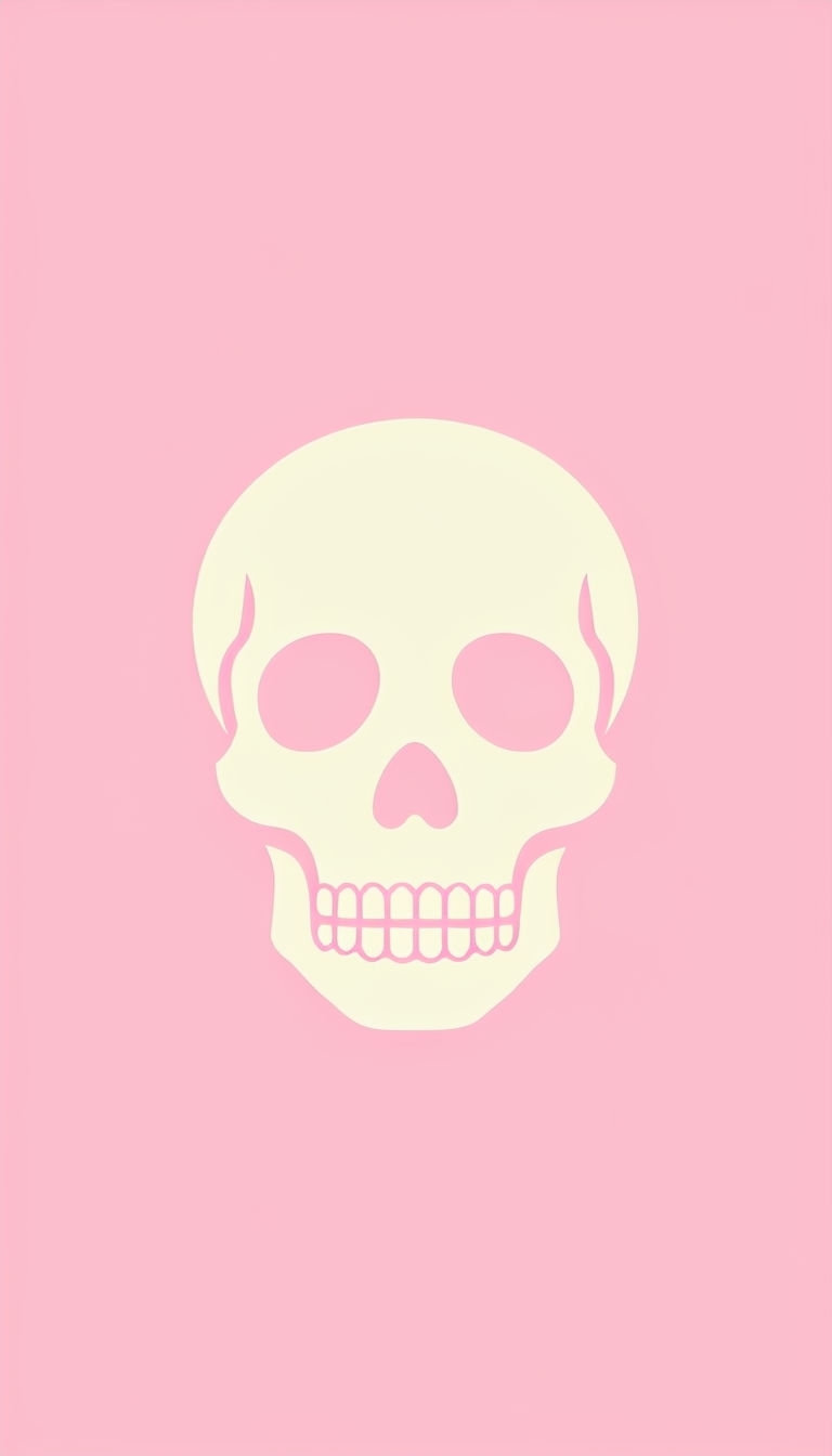 Minimalist Cream Skull Illustration on Light Pink Phone Case Cover