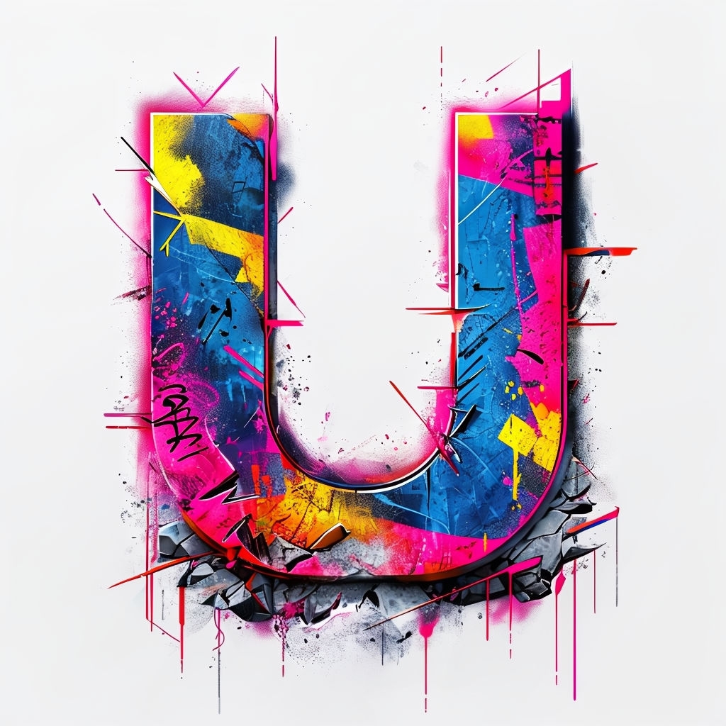 Urban Graffiti-Inspired 'U' Monogram Design with Neon Colors Monogram