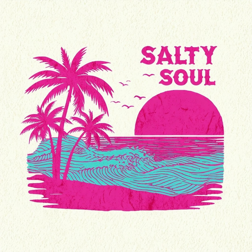 Vibrant Retro Tropical Beach Salty Soul T-Shirt