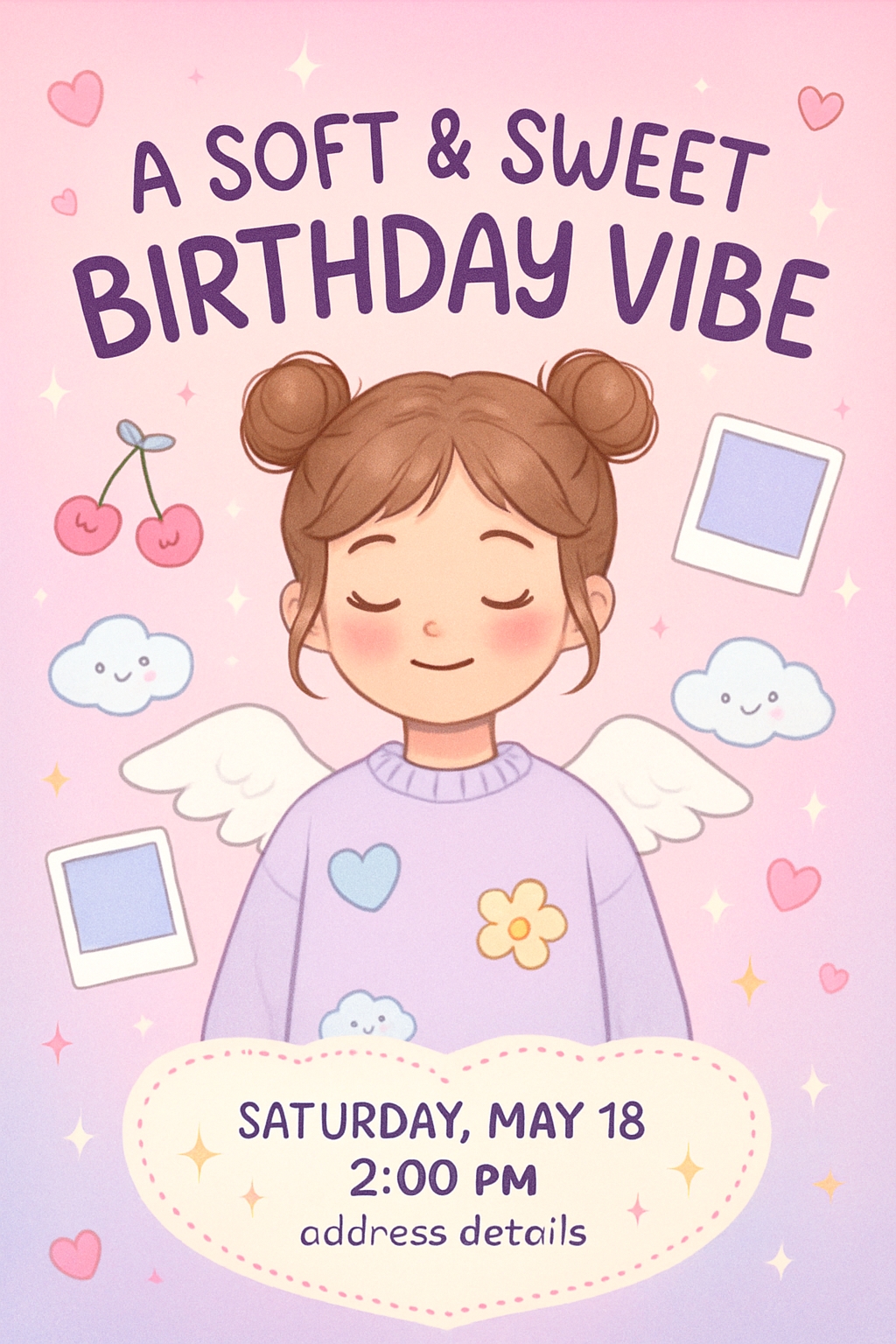 Whimsical Soft & Sweet Birthday Invitation with Cute Elements Cards & Invites