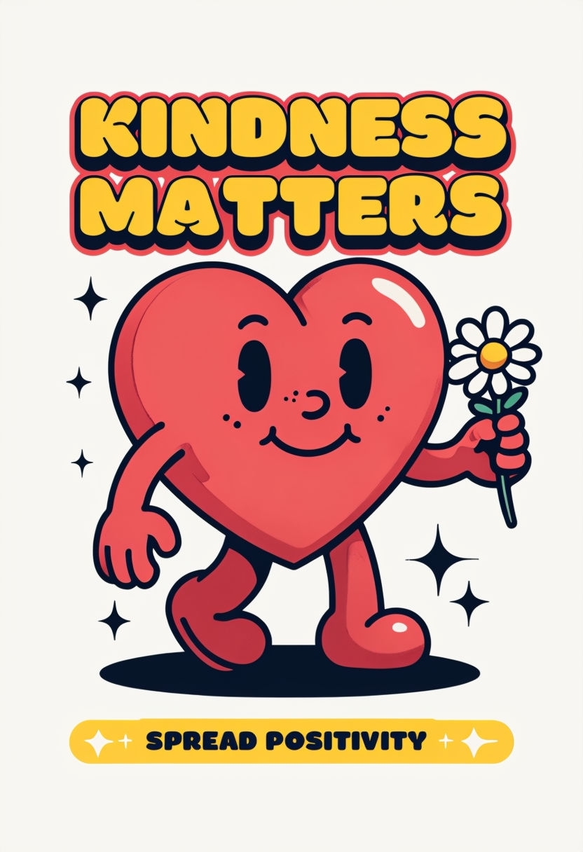 Cheerful Cartoon Heart Kindness Matters Motivational Poster