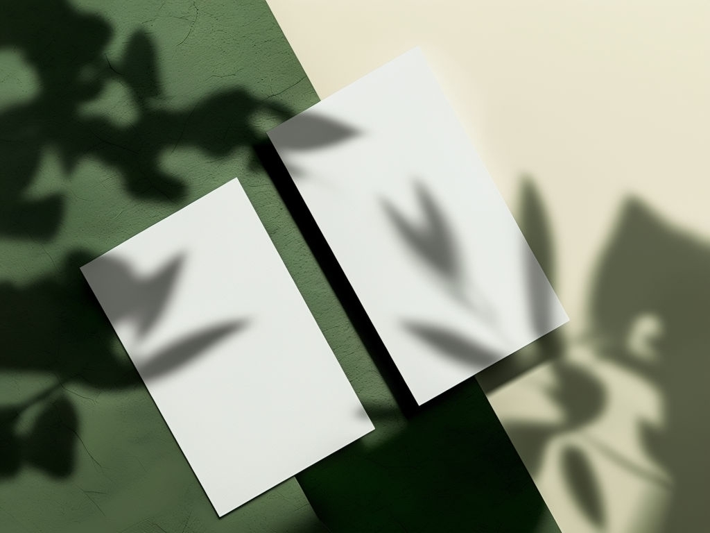 Minimalist White Rectangular Cards on Dark Green Surface Mockup