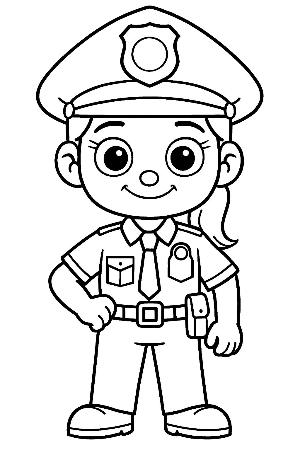 Cheerful Cartoon Police Officer Line Drawing Sticker