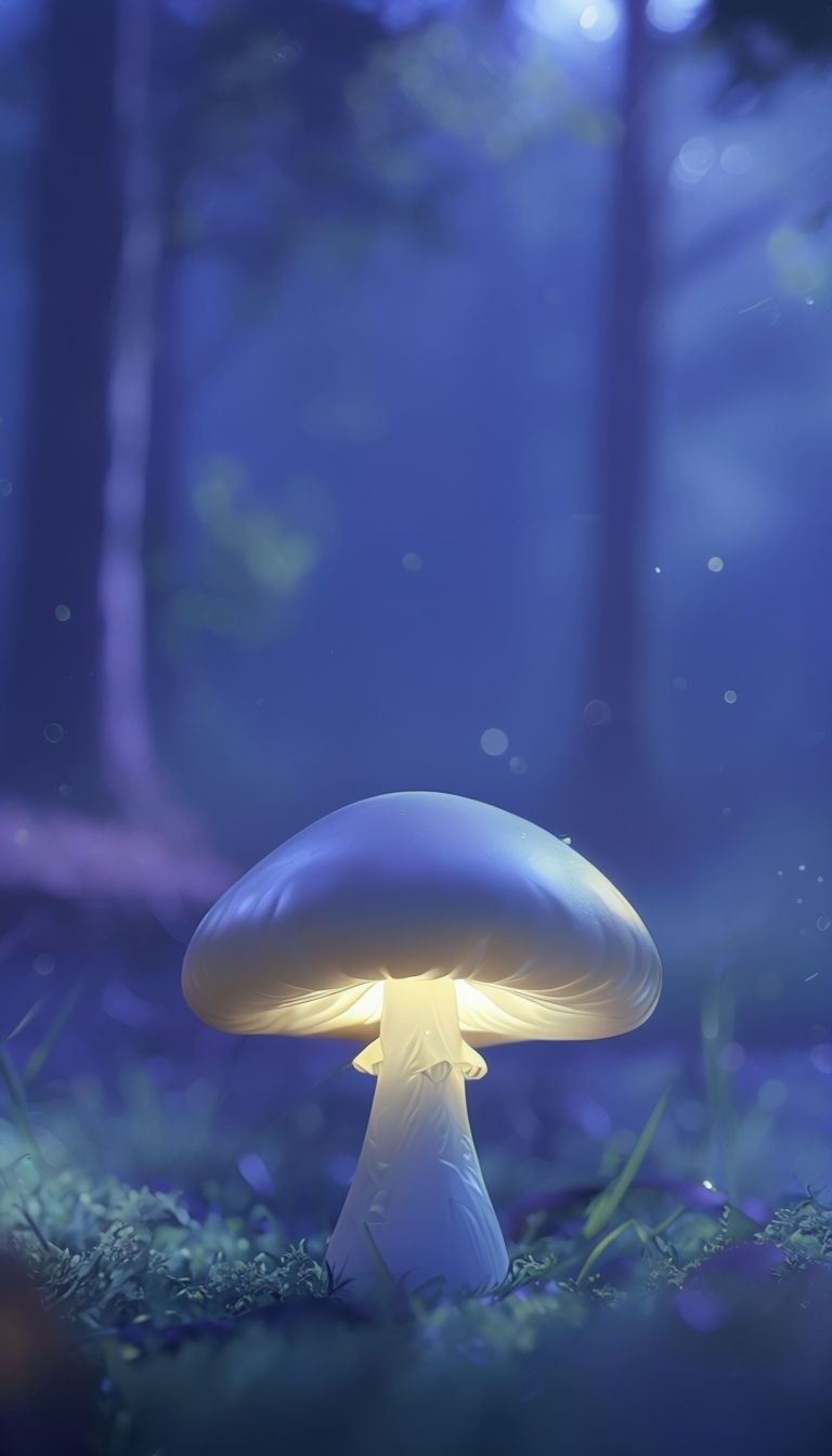 Serene Ethereal Mushroom in Twilight Forest Mobile Wallpaper