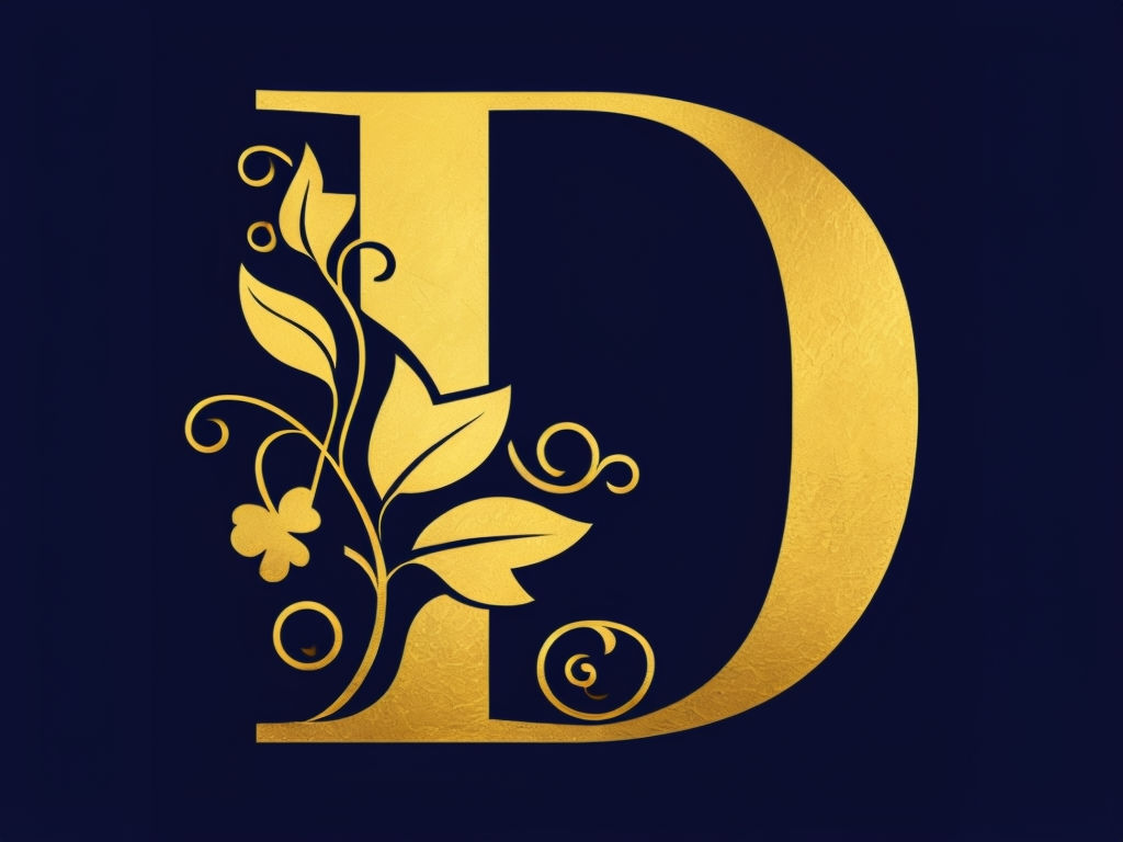 Elegant Gold Floral Letter D Digital Art Poster