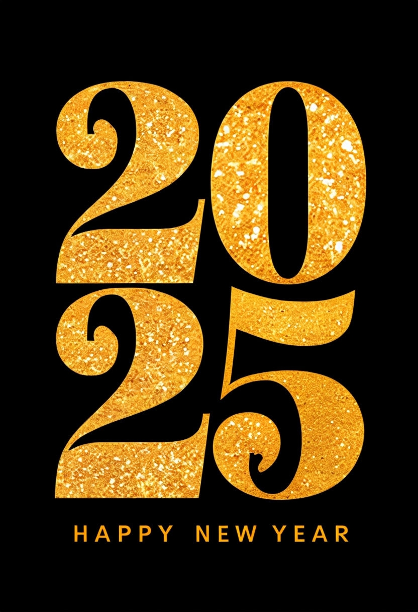 Glittering Gold 2025 Happy New Year Minimalist Invitation Card