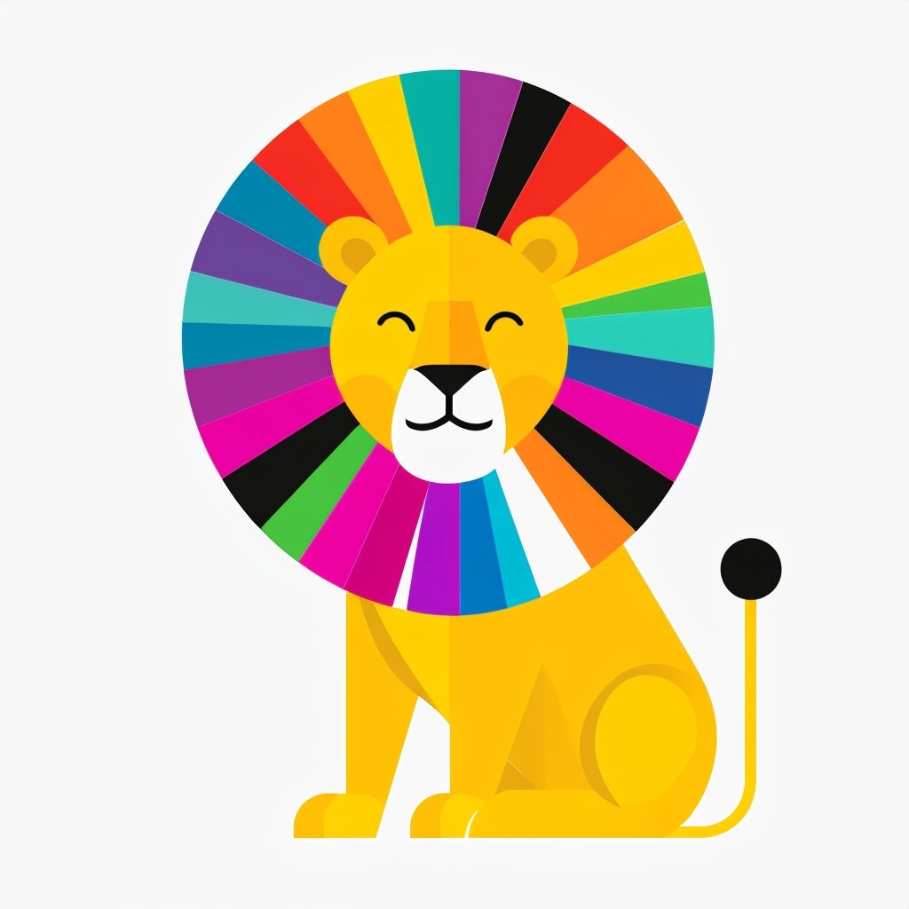Colorful Minimalist Cartoon Lion Illustration Sticker