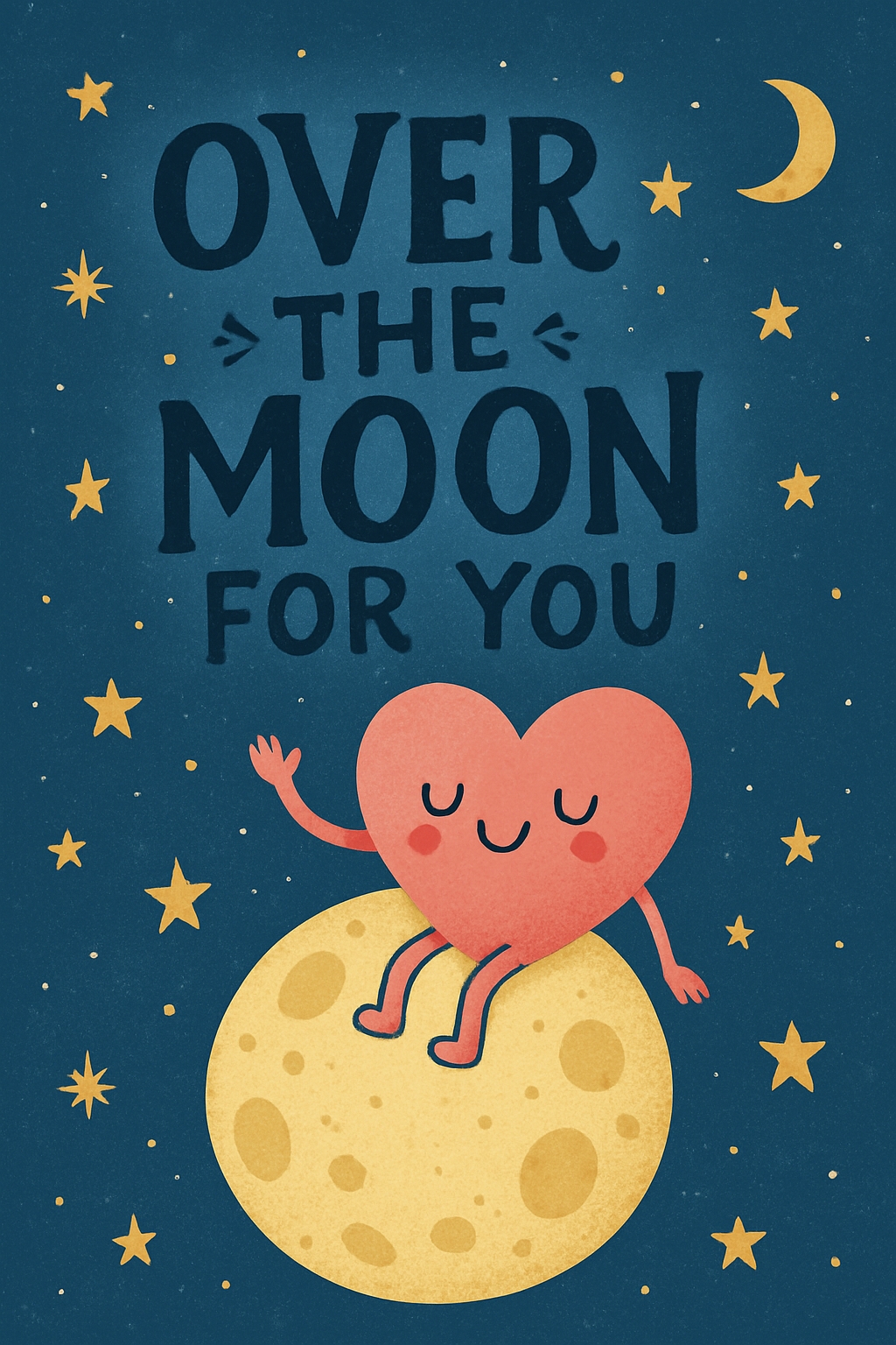 Whimsical Over The Moon For You Illustration for Greeting Cards & Invites