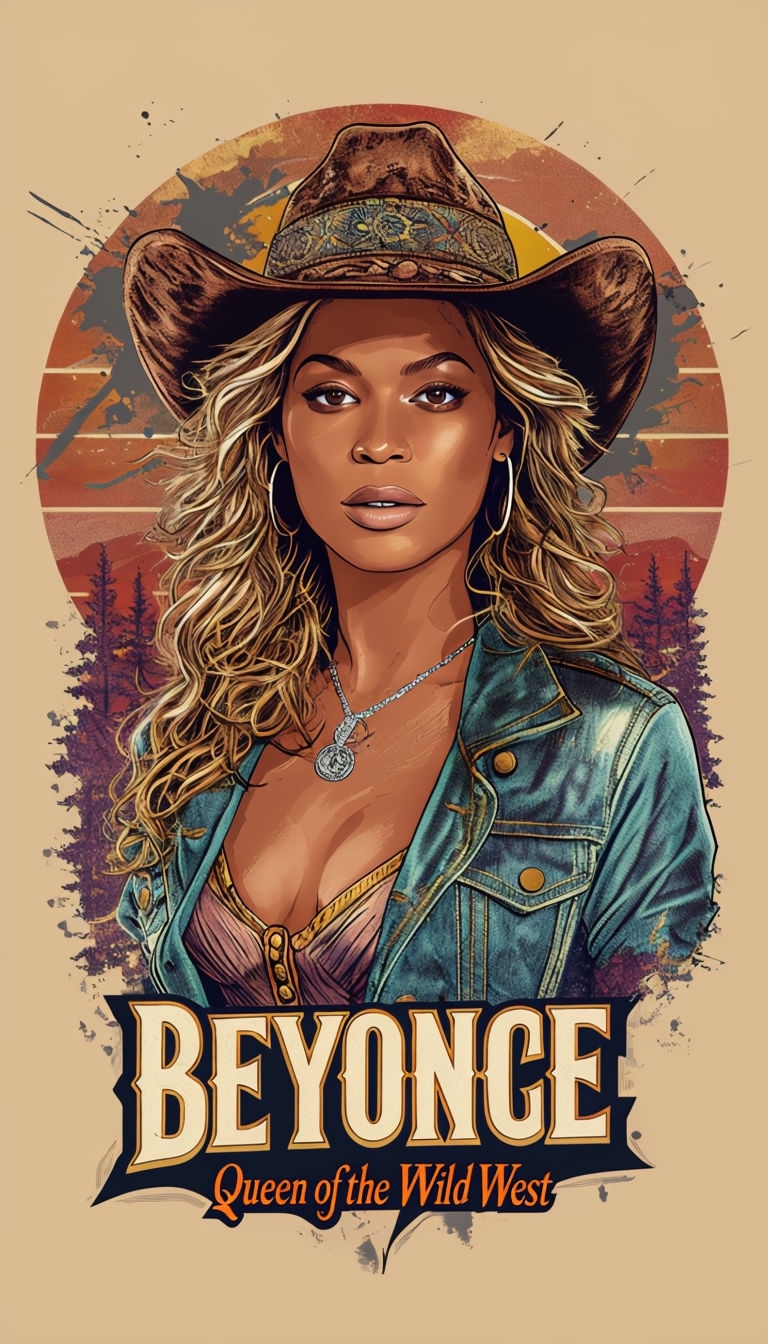 Beyoncé Vintage Cowboy T-Shirt Design with Sunset Graphics