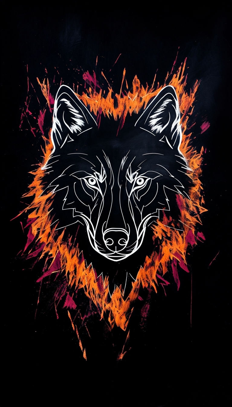 Intense Wolf Head Chalkboard Artwork with Fiery Accents Phone Case Cover