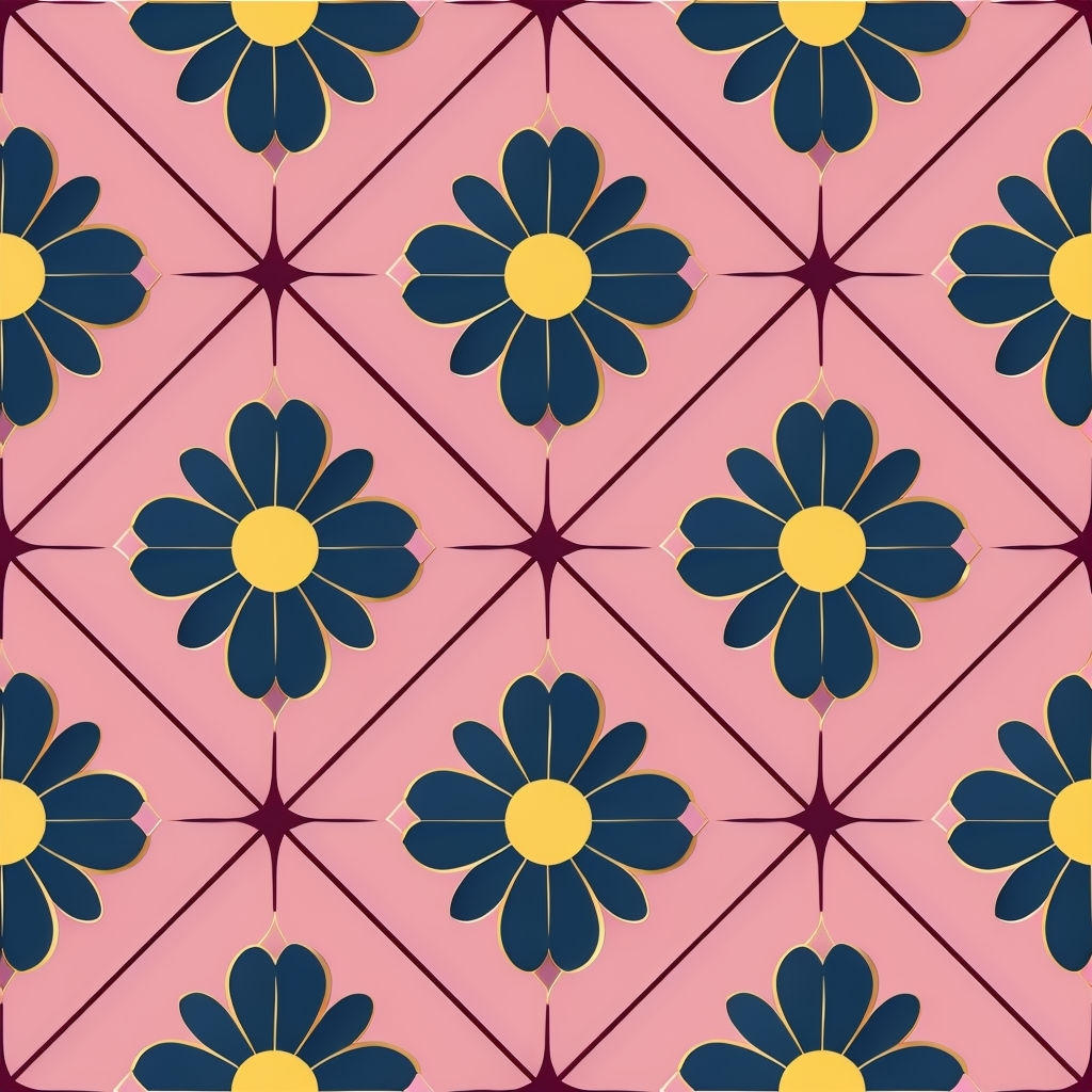 Stylized Flower Geometric Pattern on Pink Background Seamless Pattern