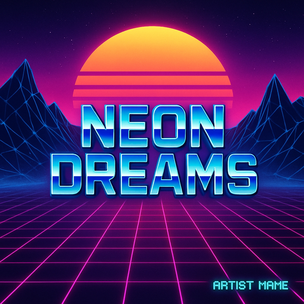 Vibrant Neon Dreams Retro-Futuristic Art for Spotify Album Cover
