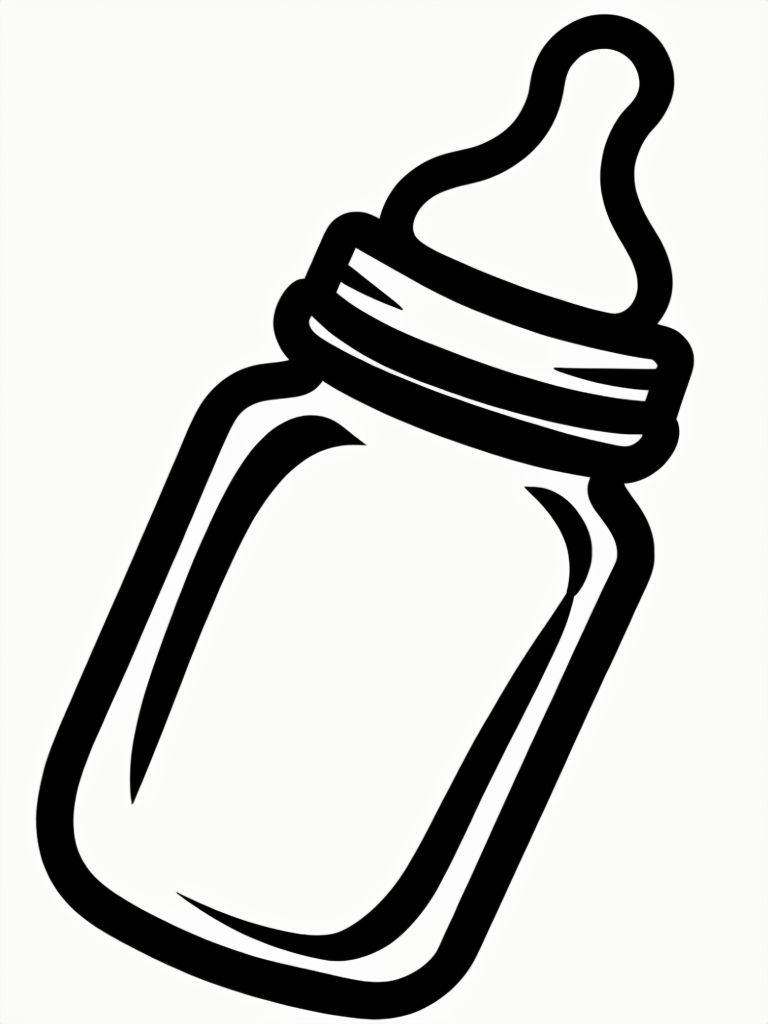 Minimalist Black Line Drawing of Baby Bottle Coloring Page