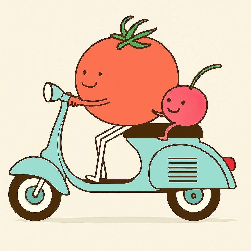 Whimsical Cartoon Fruit Characters on a Vintage Scooter T-shirt