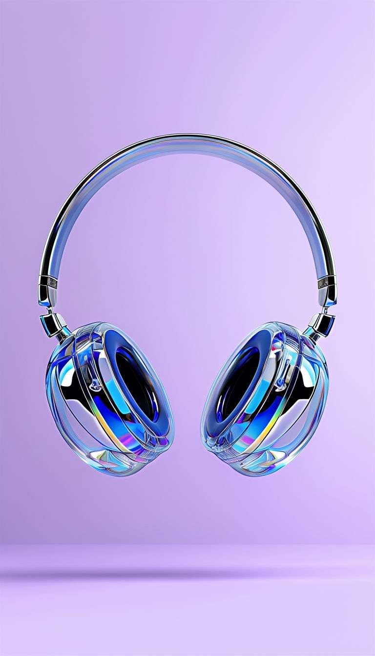 Transparent Glossy Headphones on Lavender Background Mobile Wallpaper