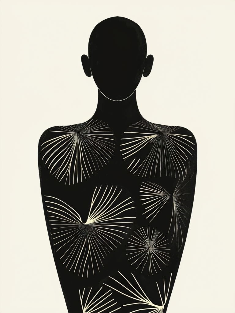 Minimalist Black Silhouette with Intricate Leaf Patterns Art