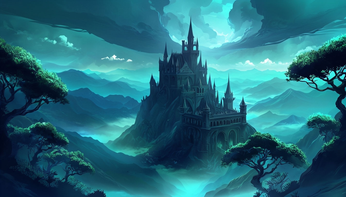 Majestic Dark Castle in Fantasy Landscape Virtual Background