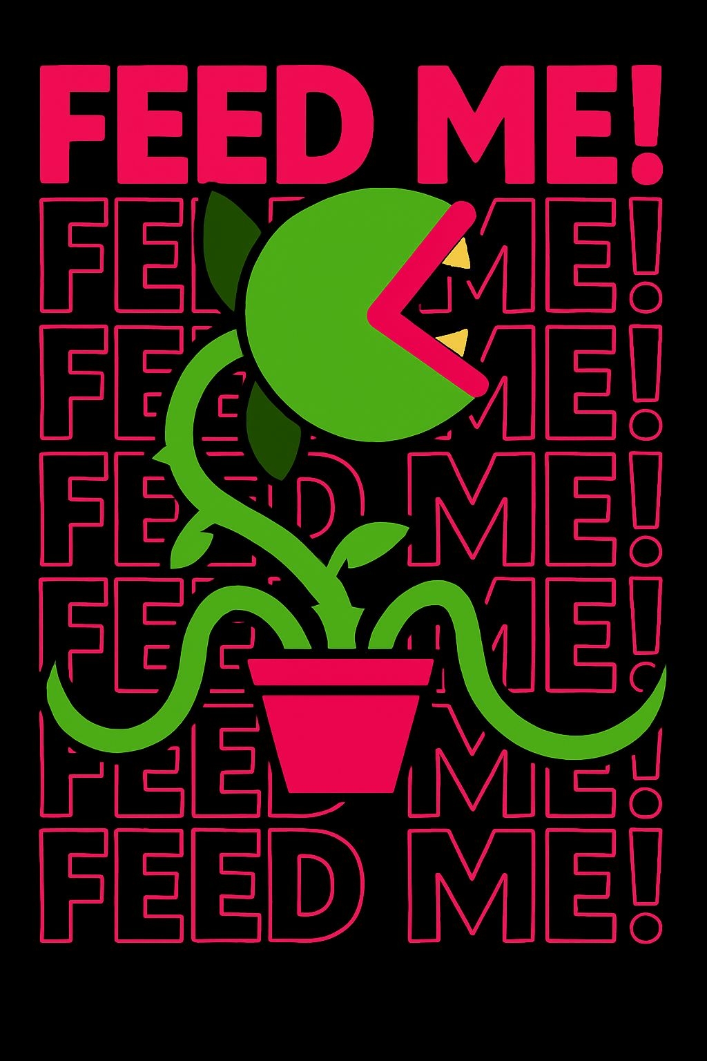 Vibrant Cartoon Carnivorous Plant with 'FEED ME!' Text Poster