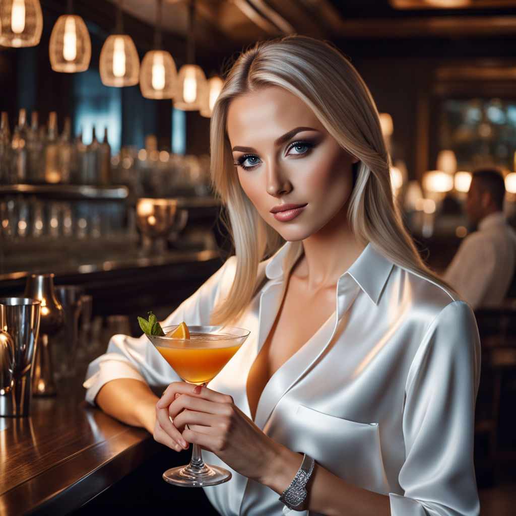 sexy girl with a cocktail in a bar.