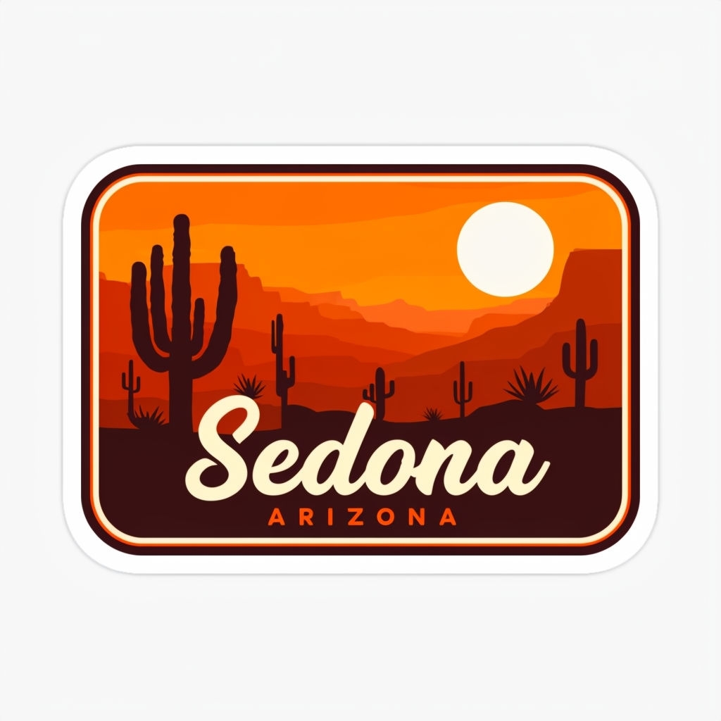 Vintage Sedona Desert Scene Graphic Sticker Design - Playground