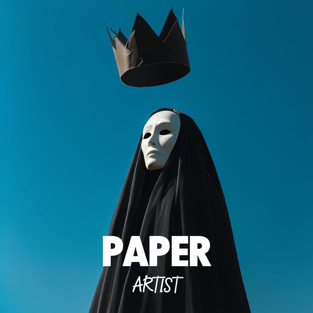 Eerie Minimalist Cloaked Figure with Paper Crown Album Cover