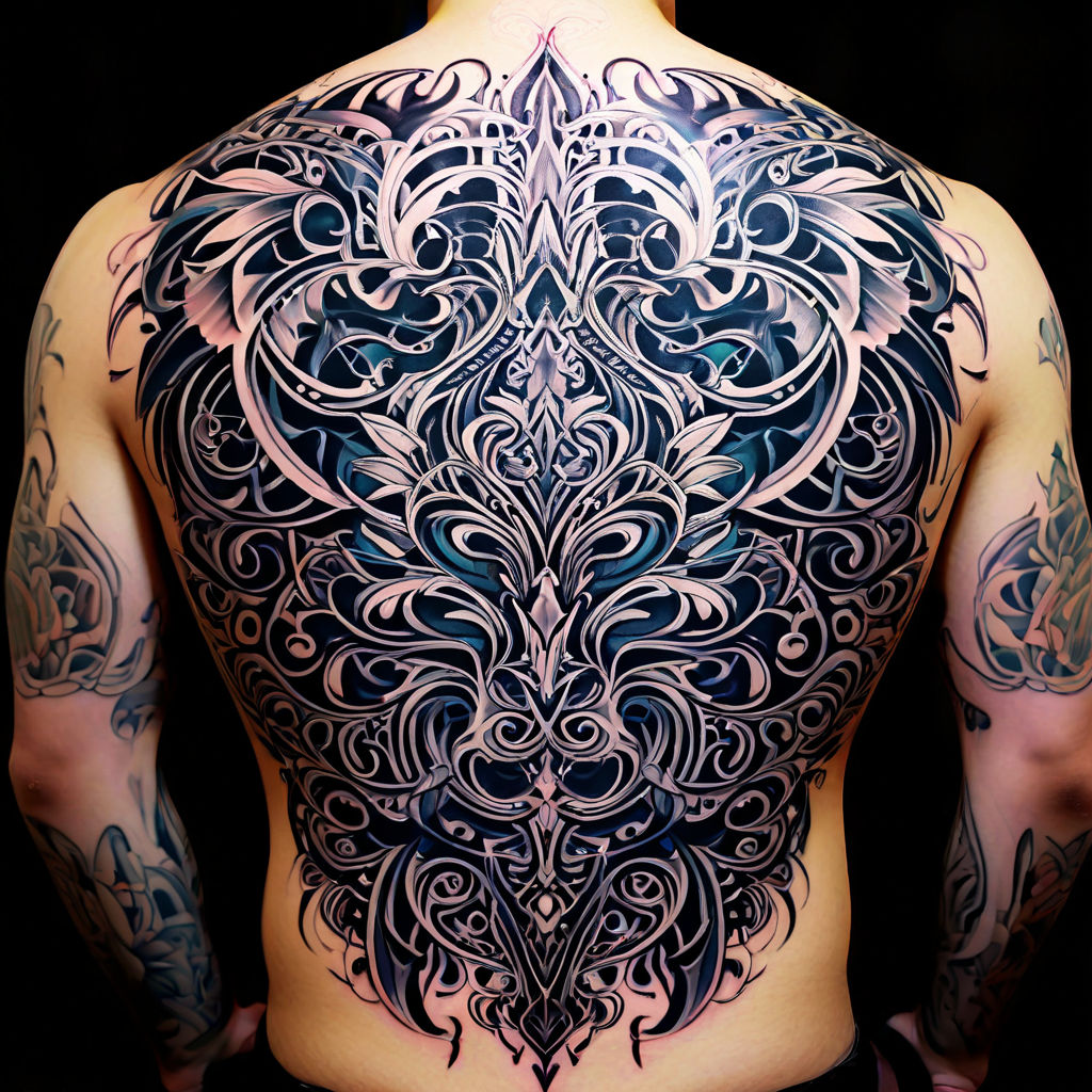 Cyber cyborg woman's symmetrical back tattoo of wires and power lines on  Craiyon