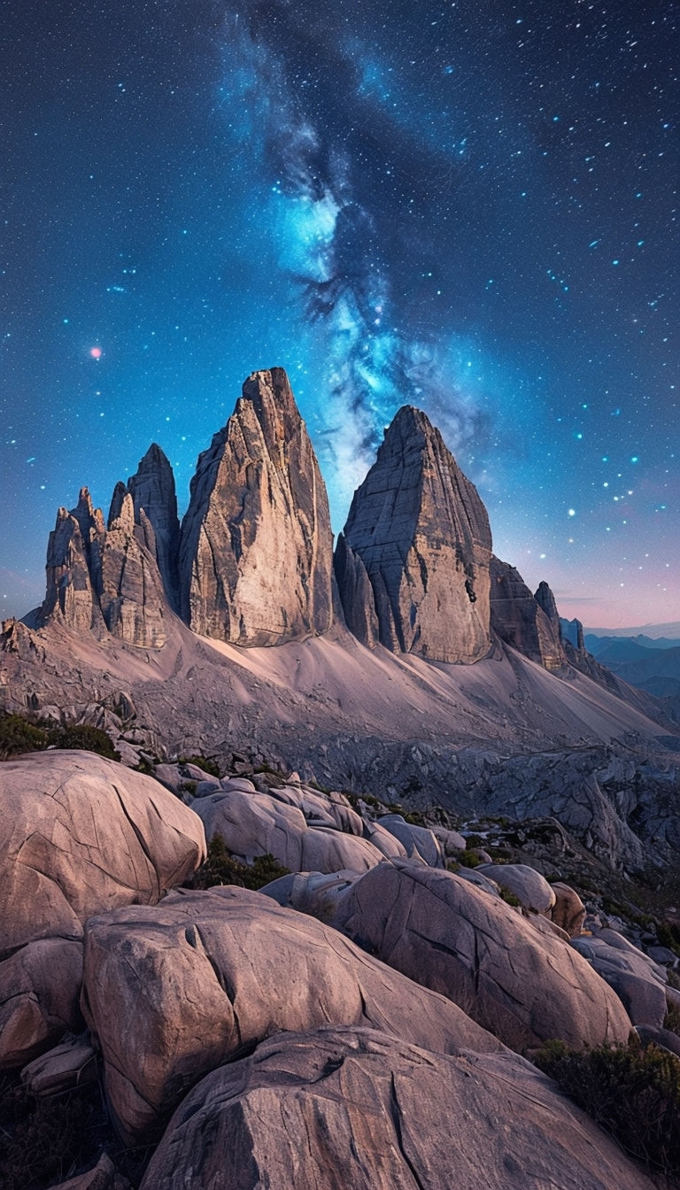 Majestic Twin-Peaked Mountain Night Landscape Mobile Wallpaper