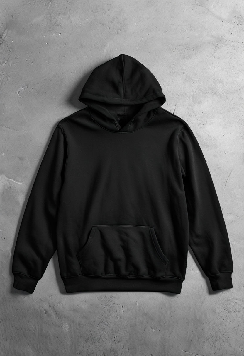 Black Hoodie Mockup on Grey Concrete Background