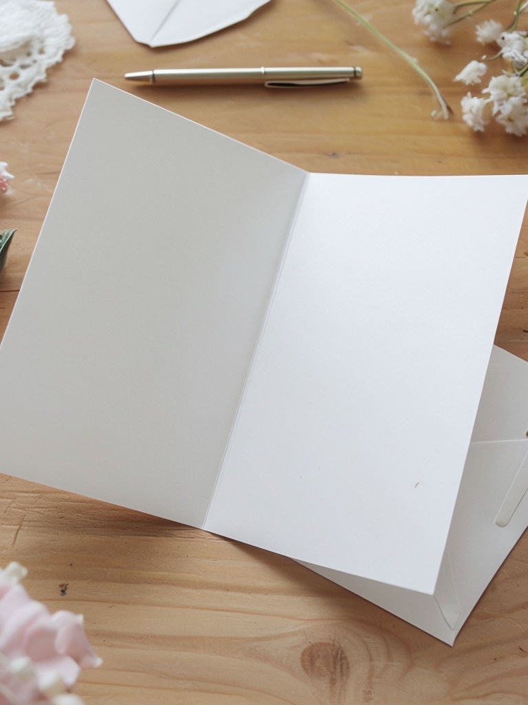 Blank Greeting Card Mockup on Clean Wooden Table for Custom Design Mockups