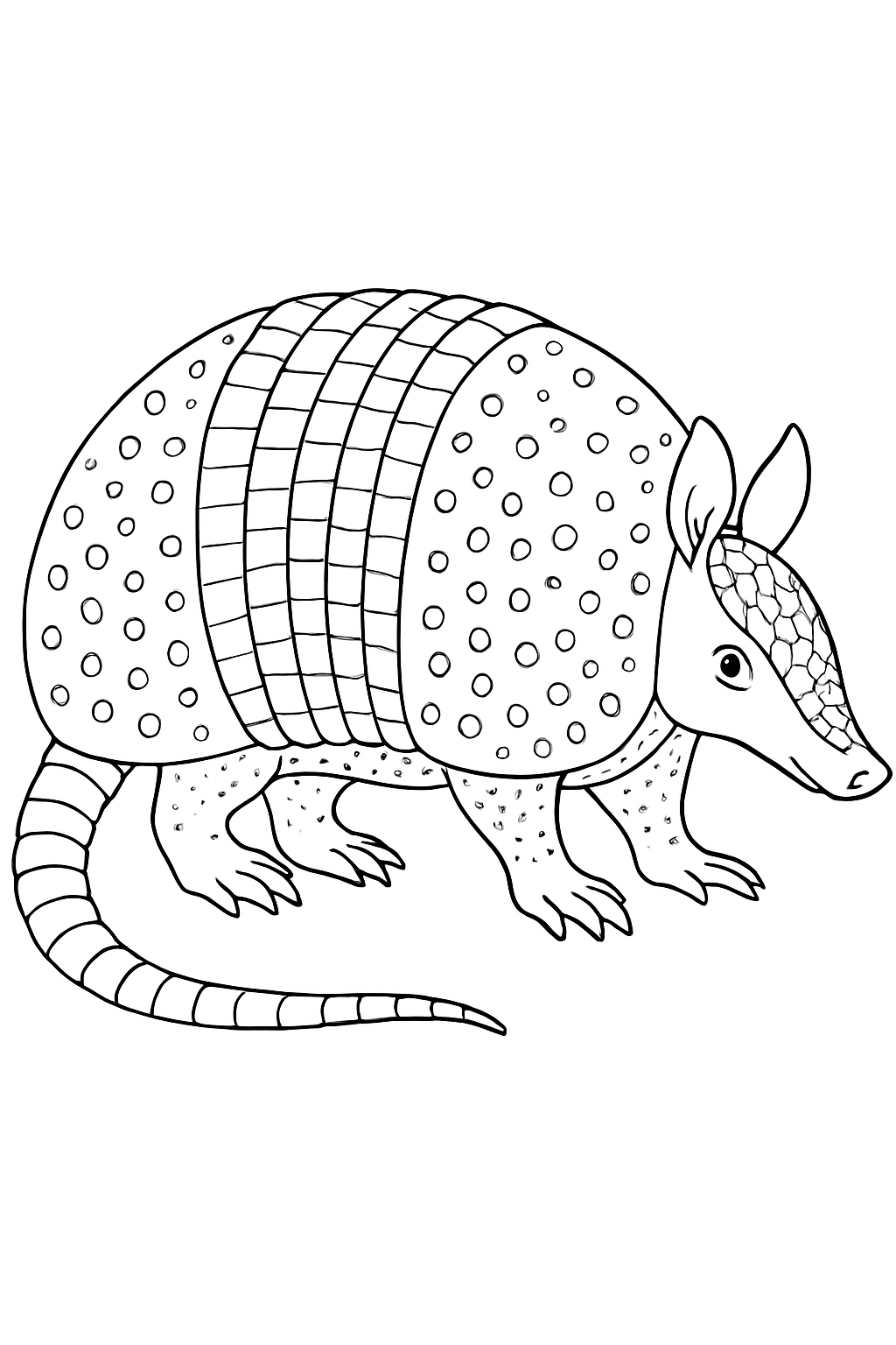 Create a black-and-white line art illustration of armadillo