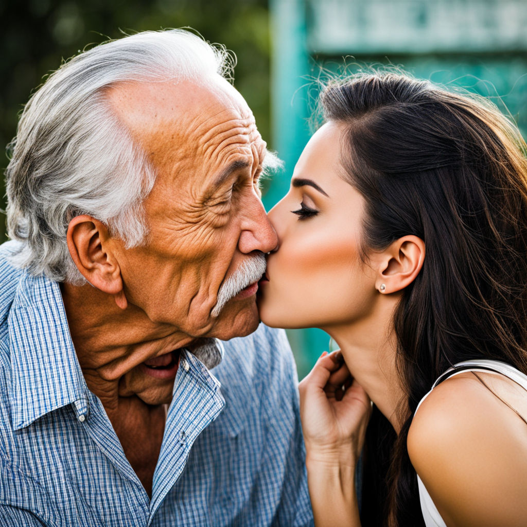 18 year old man and 60 year old woman kiss