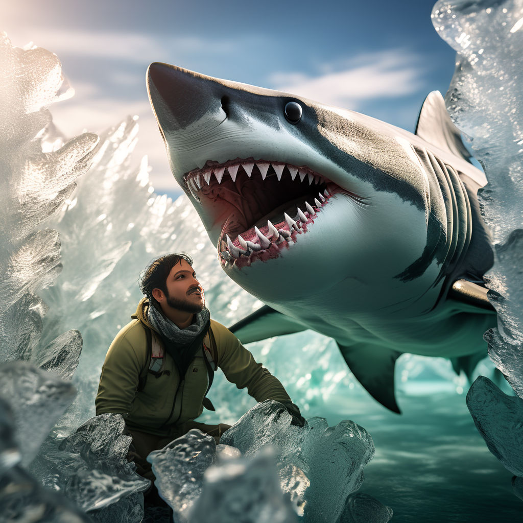 Macro photography of a frozen megalodon visible through tran... by ...