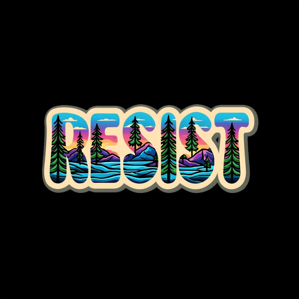 Vibrant Nature Scene Inside Bold 'RESIST' Typography T-Shirt