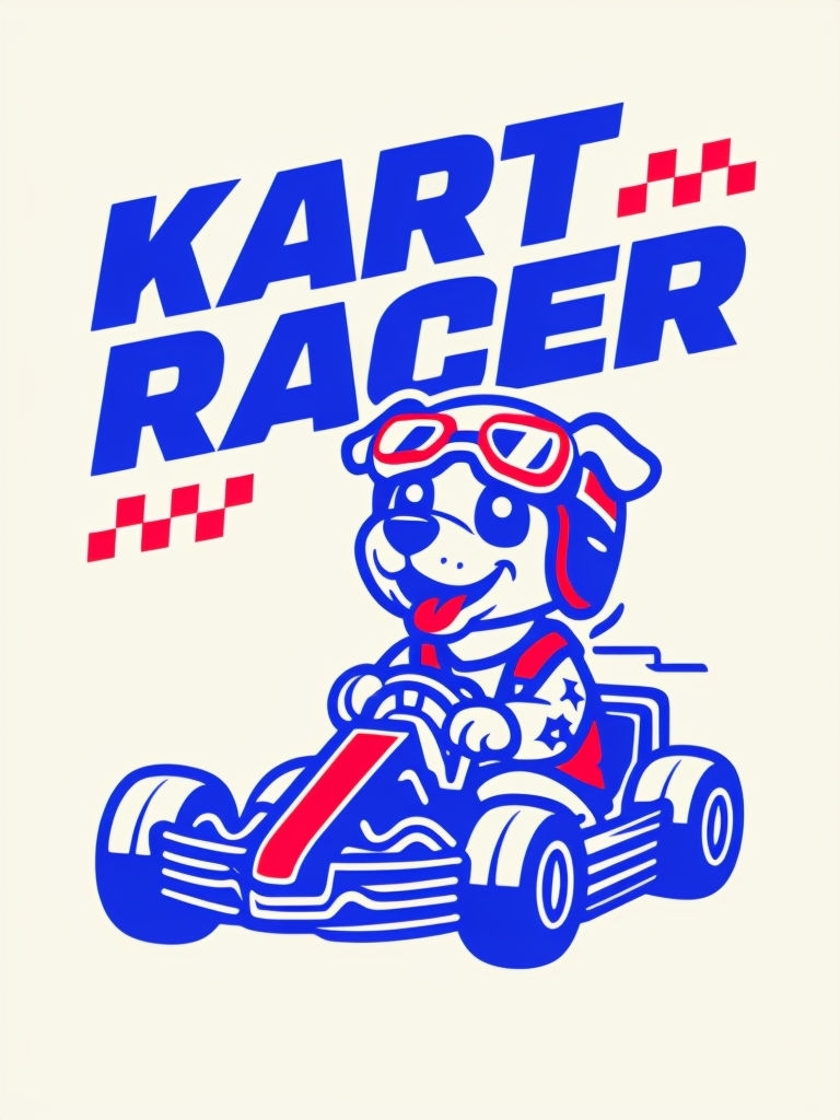 Cheerful Dog Driving Go-Kart Cartoon Illustration Poster