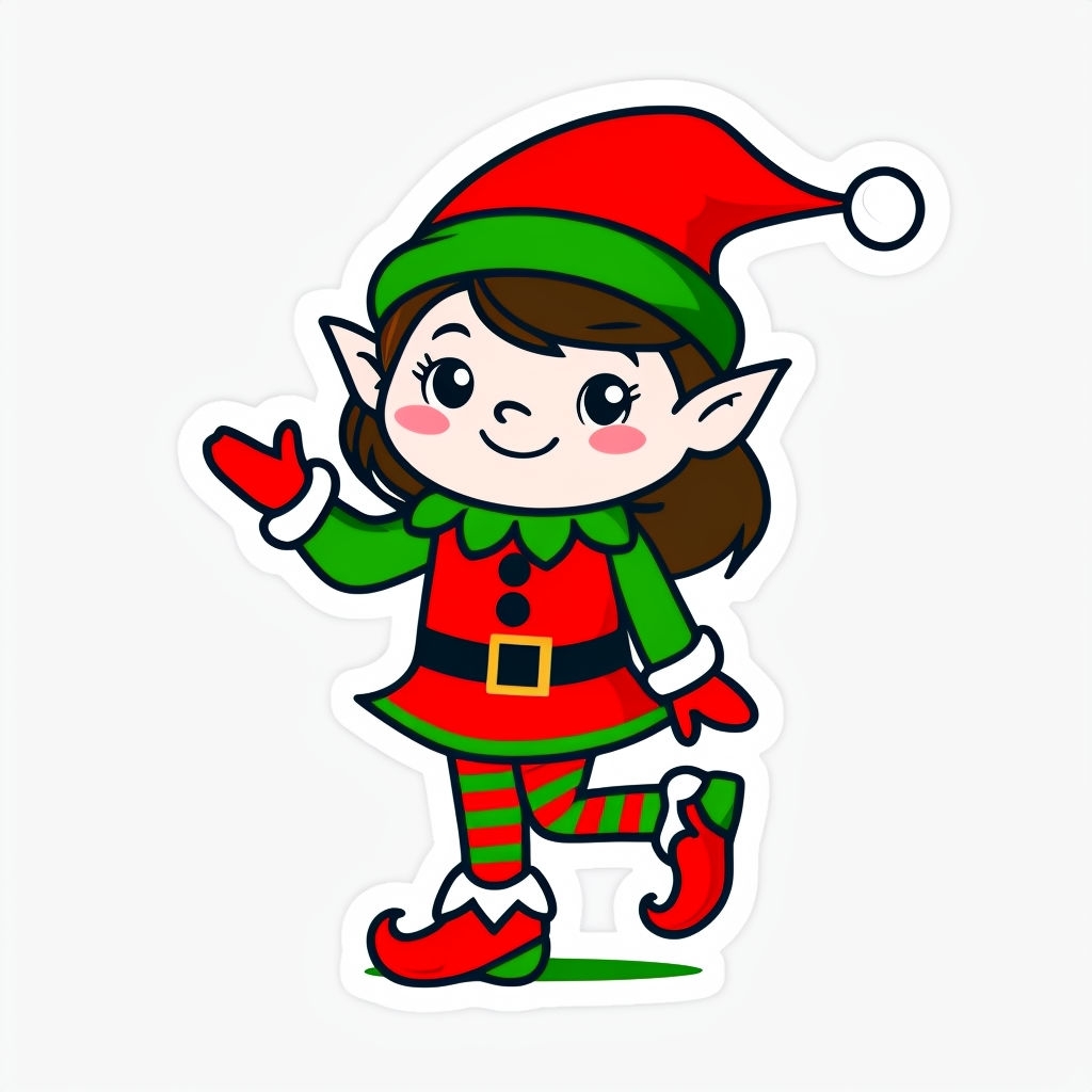 Cheerful Cartoon Christmas Elf Character Illustration Sticker